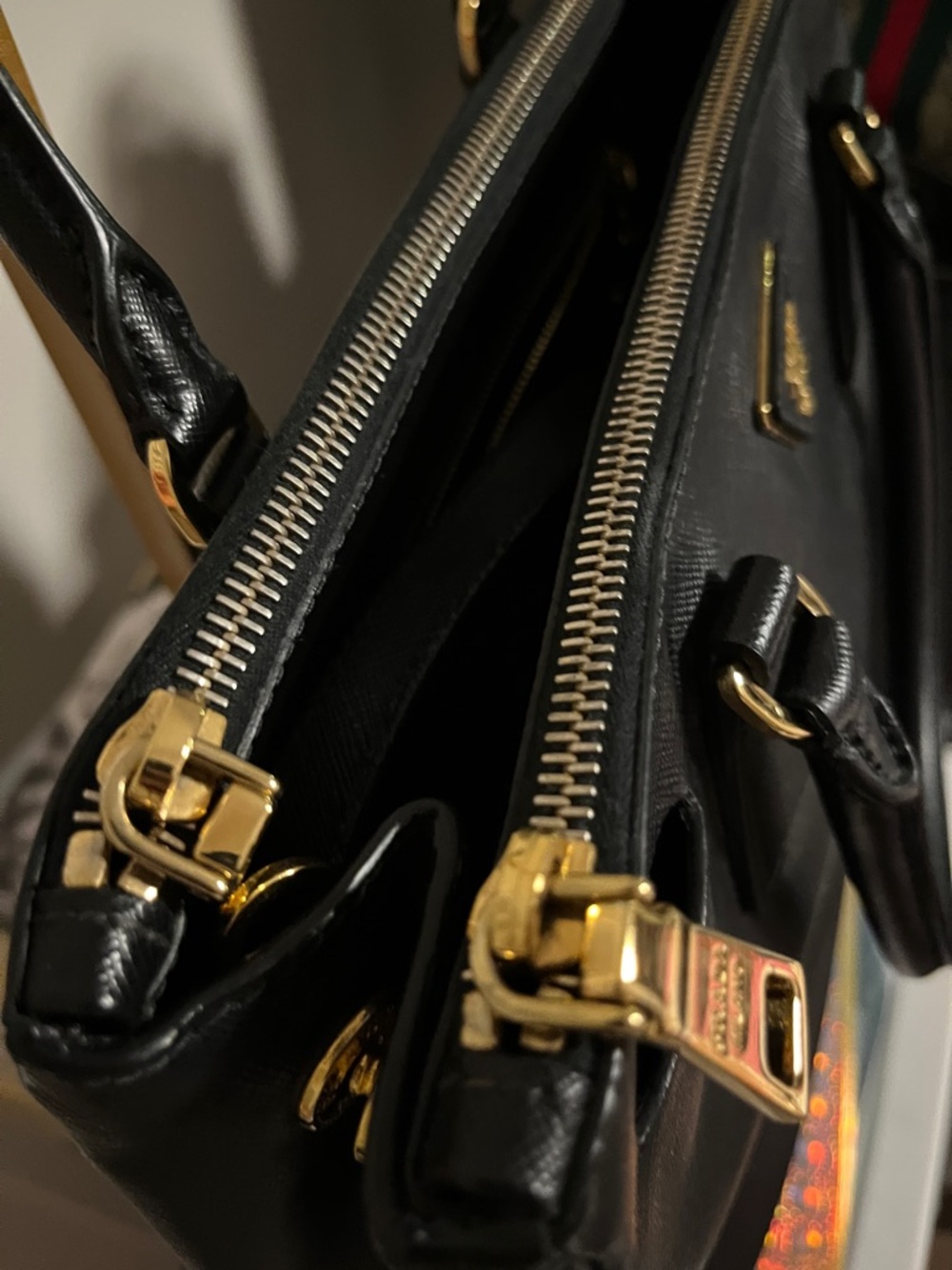 Prada Black Saffiano Leather Structured Satchel with Gold Hardware - Picture 8 of 11